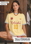 Camiseta oversize color amarillo con contraste azul en cuello, puños y hombros - PREMIUM.COLOMBIA