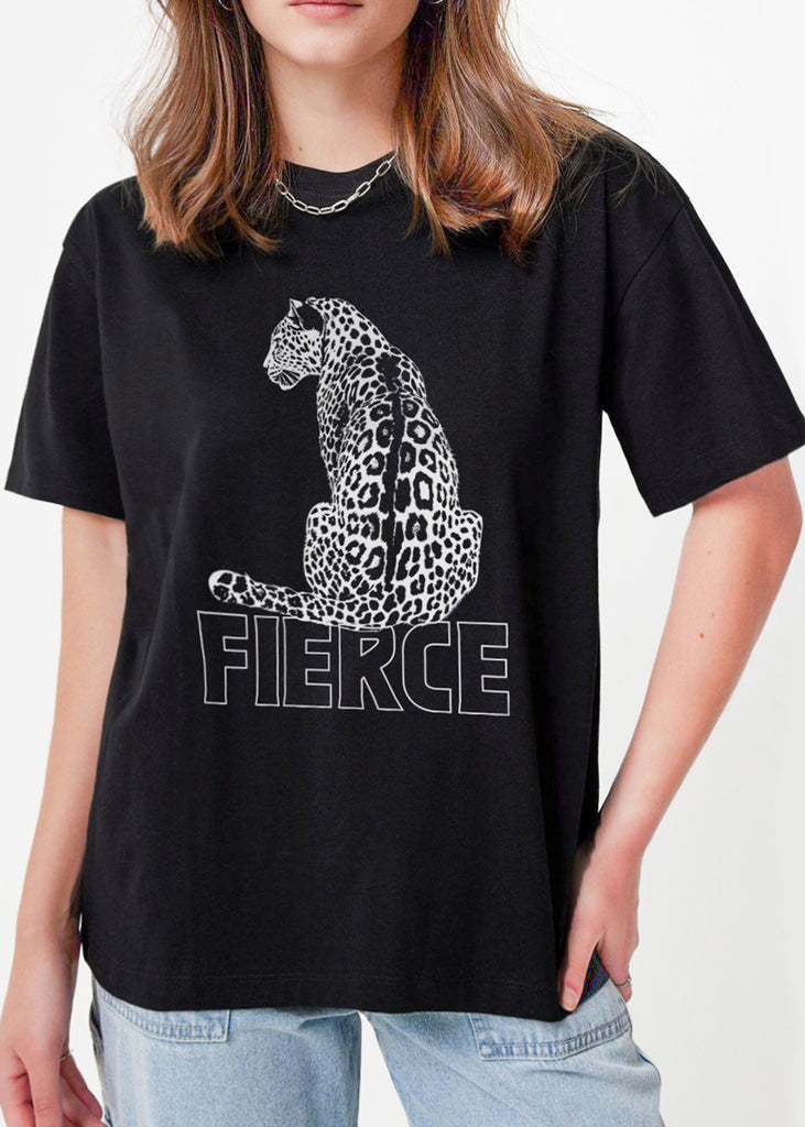 Camiseta oversize estampada "Fierce" color gris para mujer - Flashy