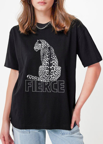 Camiseta oversize estampada "Fierce" color gris para mujer - Flashy