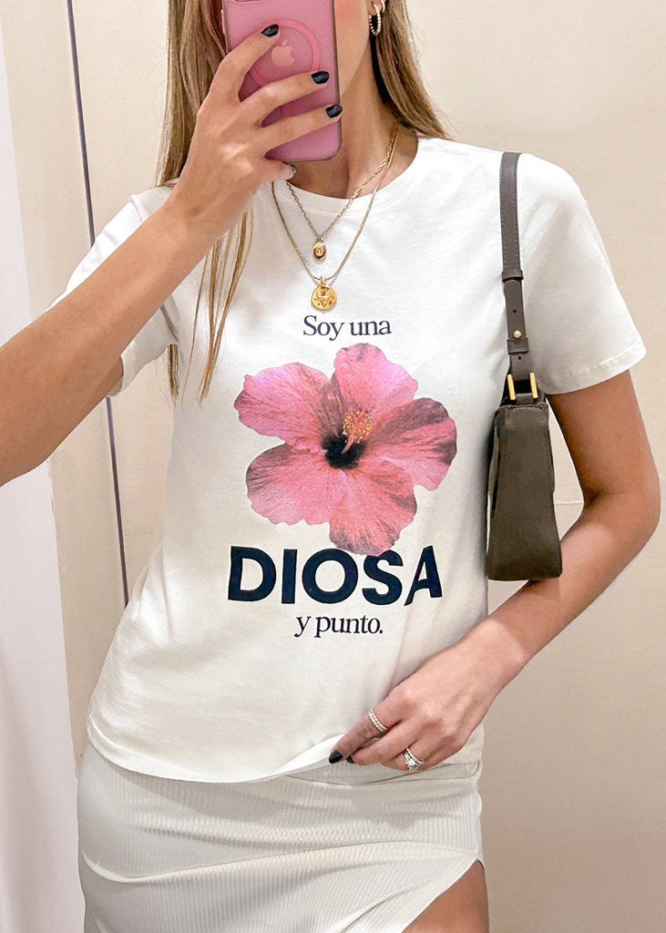 Camiseta con estampado "Soy una DIOSA y punto." color blanco, marfil para mujer - Flashy