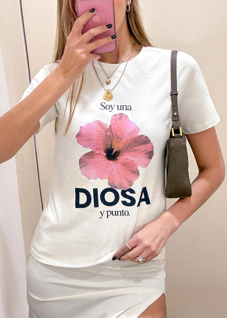 Camiseta con estampado "Soy una DIOSA y punto." color blanco, marfil para mujer - Flashy