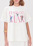Camiseta oversized estampada "Festa do mar" color blanco, marfil para mujer - Flashy