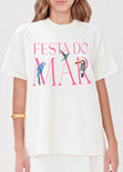 Camiseta oversized estampada "Festa do mar" color blanco, marfil para mujer - Flashy