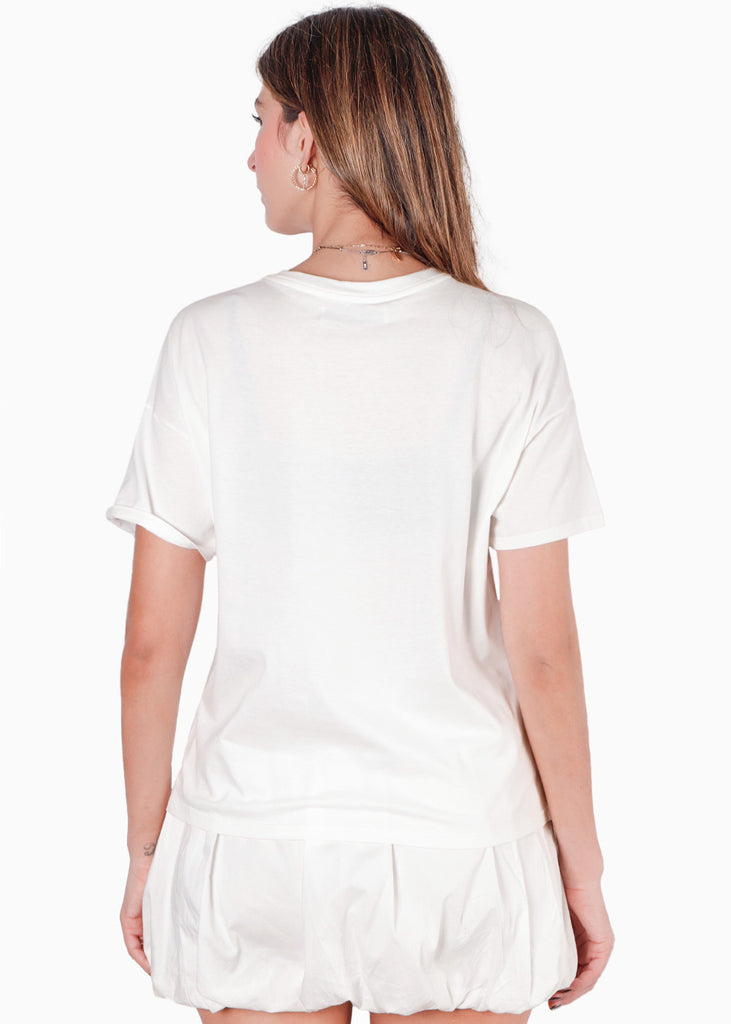 Camiseta oversized estampada "Festa do mar" color blanco, marfil para mujer - Flashy