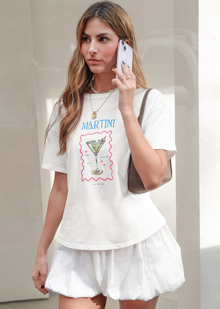 Camiseta oversized estampada "Martini" color blanco, marfil para mujer - Flashy