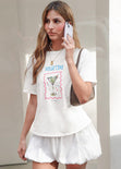 Camiseta oversized estampada "Martini" color blanco, marfil para mujer - Flashy