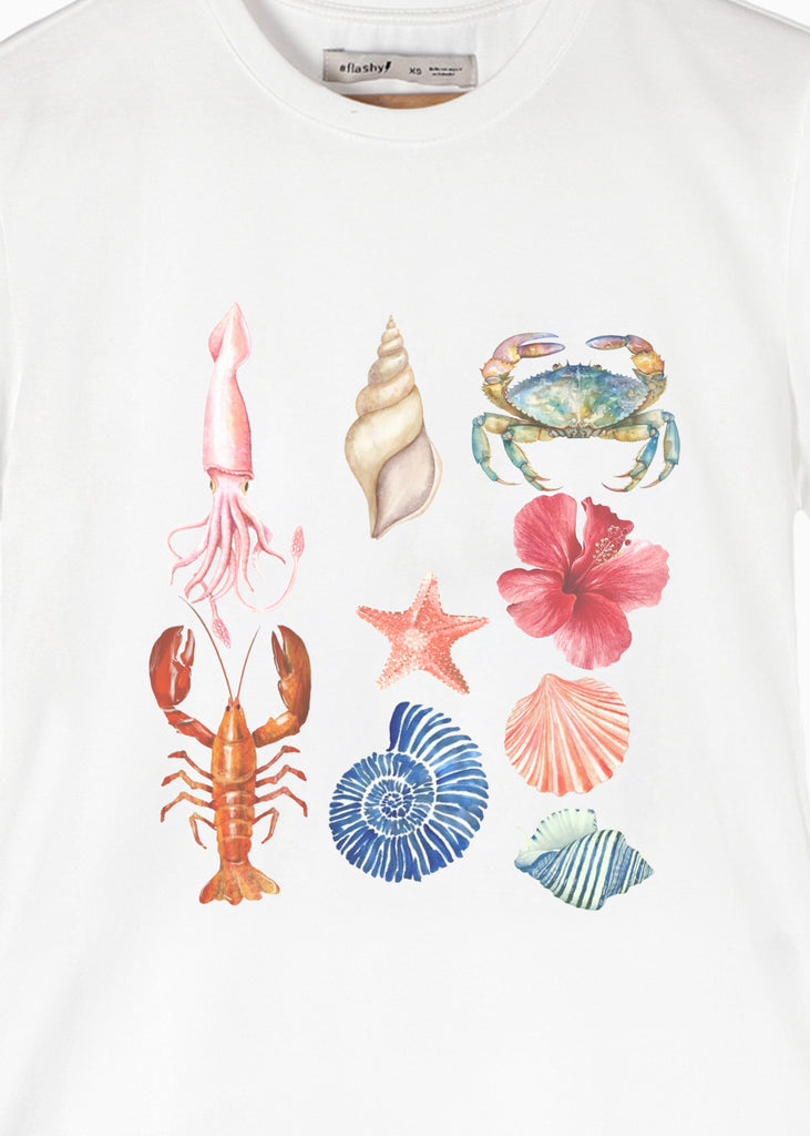 Camiseta estampada color blanco, marfil para mujer - Flashy