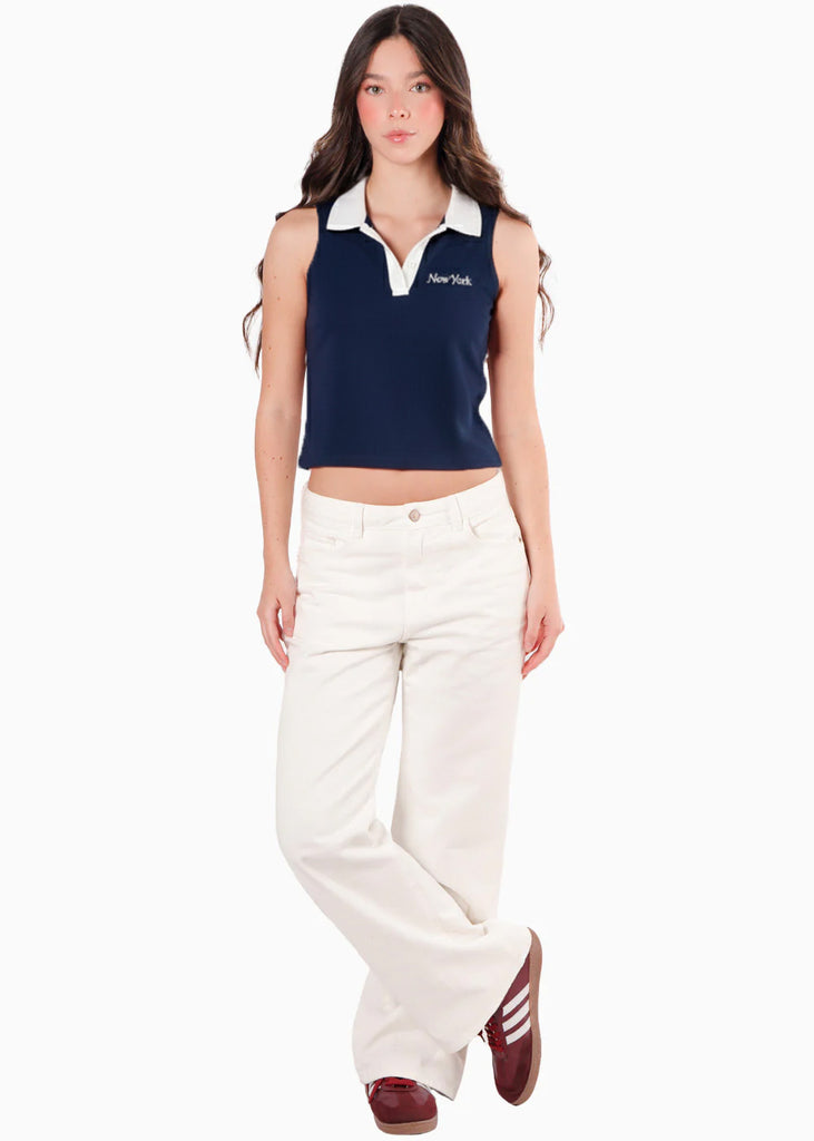 Camiseta tipo polo sin mangas cuello en contraste - DURAZNO