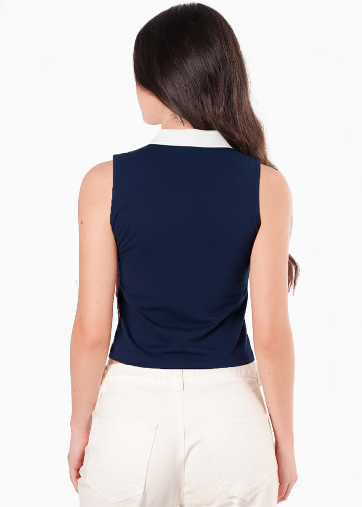 Camiseta tipo polo sin mangas cuello en contraste - DURAZNO