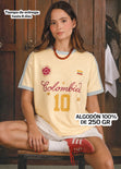 Camiseta oversize color amarillo con contraste azul en cuello, puños y hombros - PREMIUM.COLOMBIA