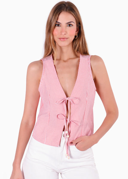 Chaleco a rayas con anudado en frente color rojo para mujer - Flashy