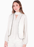 Chaleco abierto con entrelazado decorativo en contraste color blanco, marfil para mujer - Flashy