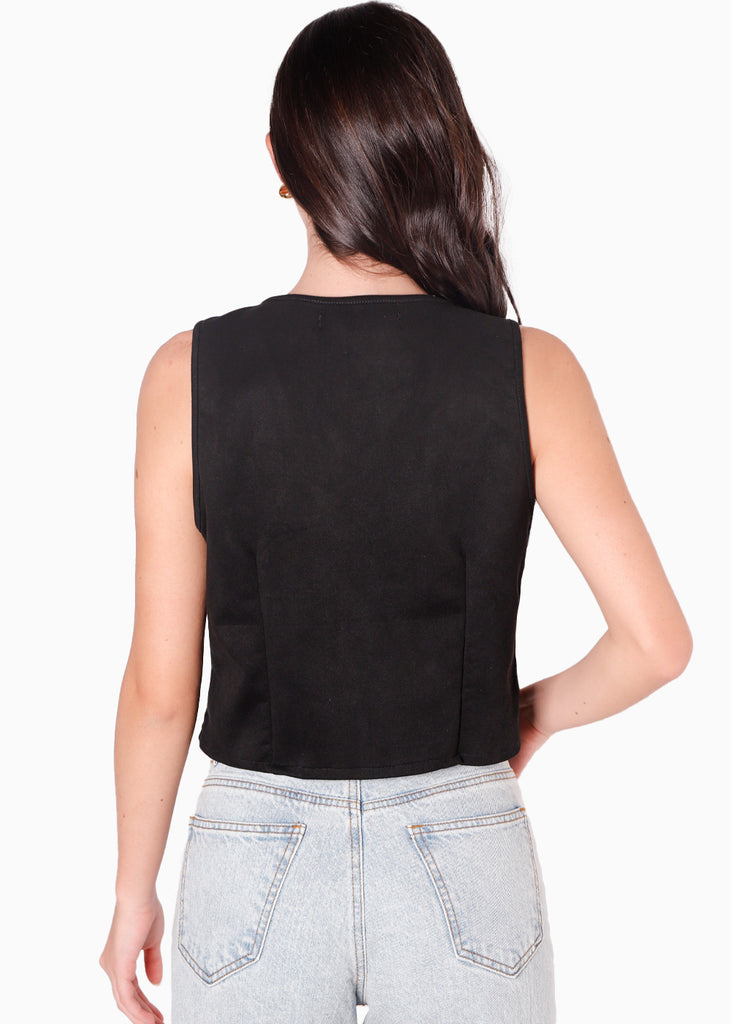 Chaleco con anudado en frente  color negro para mujer - Flashy