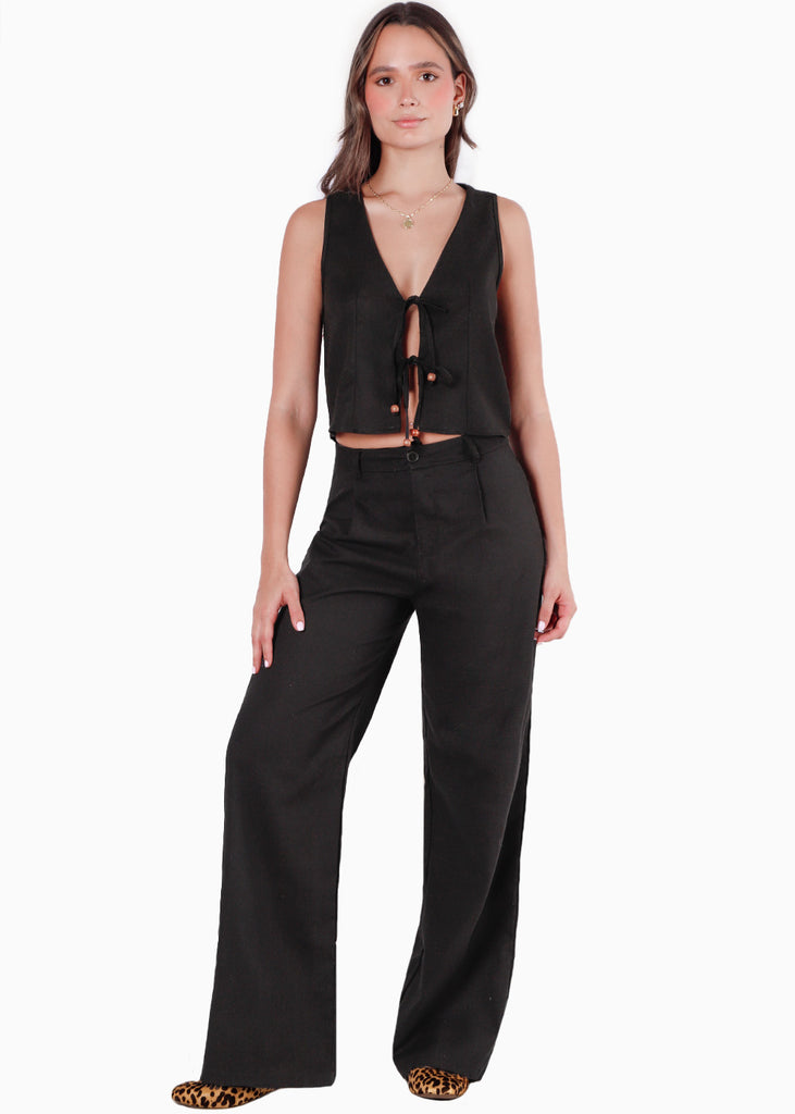 Chaleco con anudado en frente color negro para mujer - Flashy