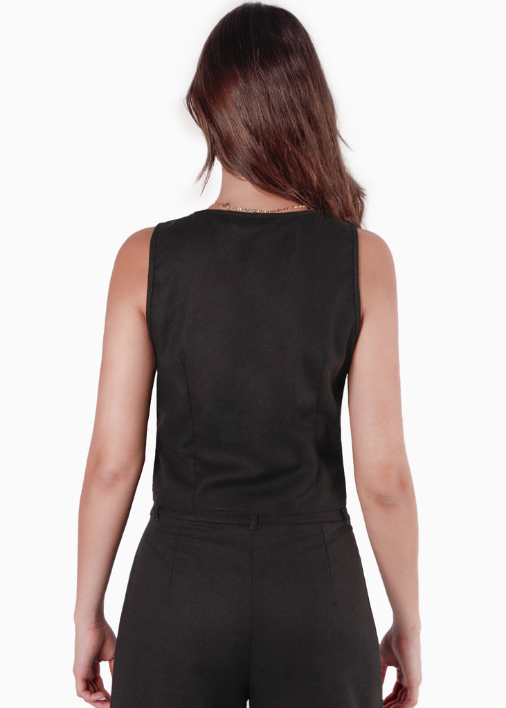 Chaleco con anudado en frente color negro para mujer - Flashy