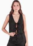 Chaleco con anudado en frente color negro para mujer - Flashy