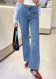 Jean tiro medio silueta wide leg lavado más claro  color azul para mujer - Flashy