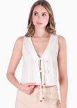 Chaleco con anudado en frente tipo lino color blanco, marfil para mujer - Flashy