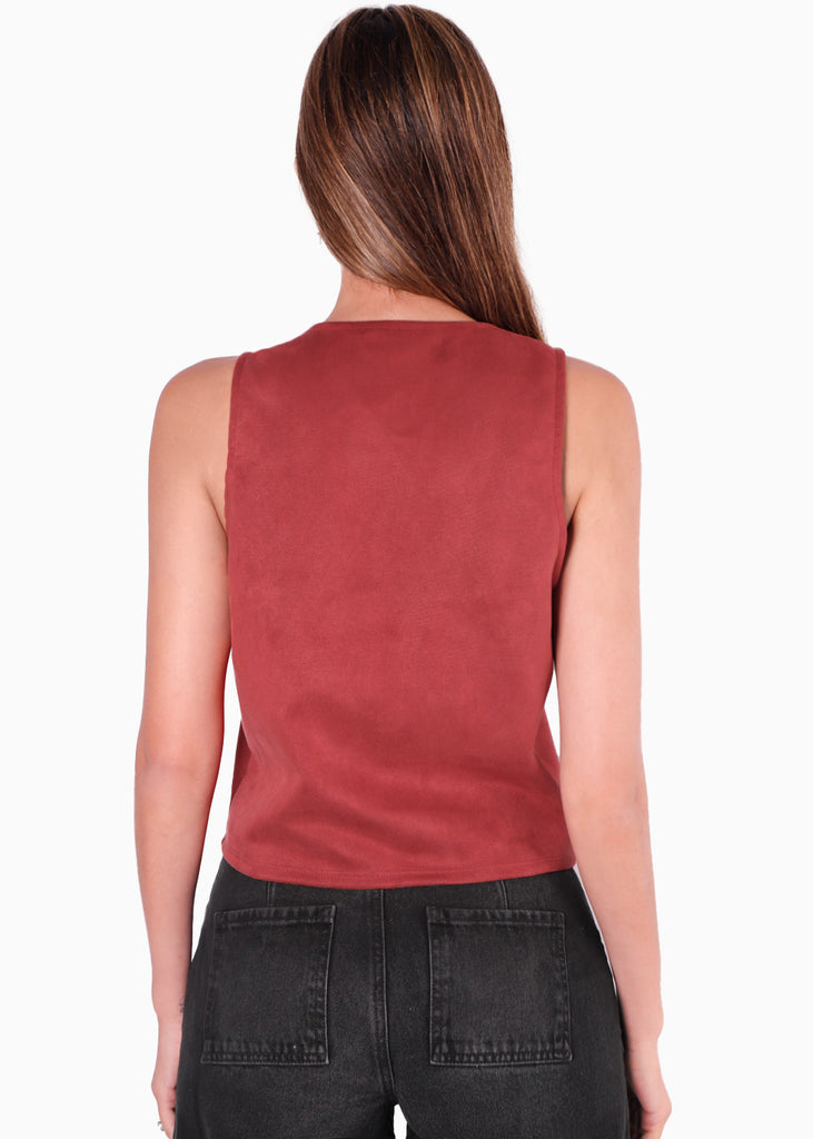 Chaleco con botones tipo sastre con cuello redondo y botones dorados color vino para mujer - Flashy