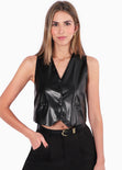 Chaleco con botones y efecto cuero color negro para mujer - Flashy