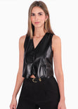 Chaleco con botones y efecto cuero color negro para mujer - Flashy