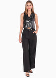Chaleco con botones y efecto cuero color negro para mujer - Flashy