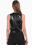 Chaleco con botones y efecto cuero color negro para mujer - Flashy