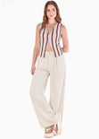 Chaleco con cuello en V y broches en escote en tela tejida de color vinotinto - CEREZA