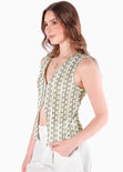 Chaleco con cuello en v y broches en escote en tela tejida - LIMON