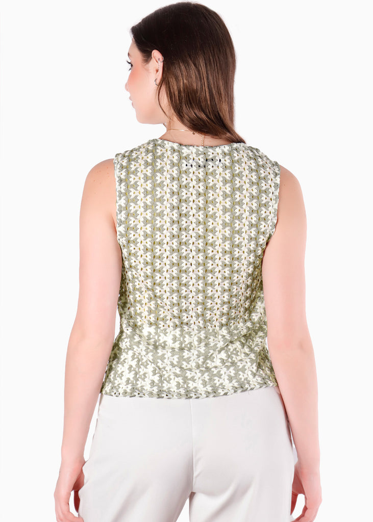 Chaleco con cuello en v y broches en escote en tela tejida - LIMON