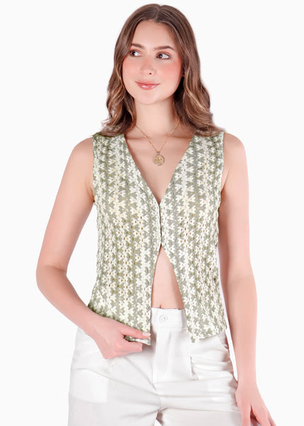 Chaleco con cuello en v y broches en escote en tela tejida - LIMON