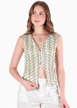 Chaleco con cuello en v y broches en escote en tela tejida - LIMON