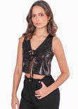 Chaleco con lentejuelas y anudados en frente color negro para mujer - Flashy