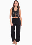 Chaleco con lentejuelas y anudados en frente color negro para mujer - Flashy