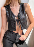 Chaleco con lentejuelas y anudados en frente color negro para mujer - Flashy