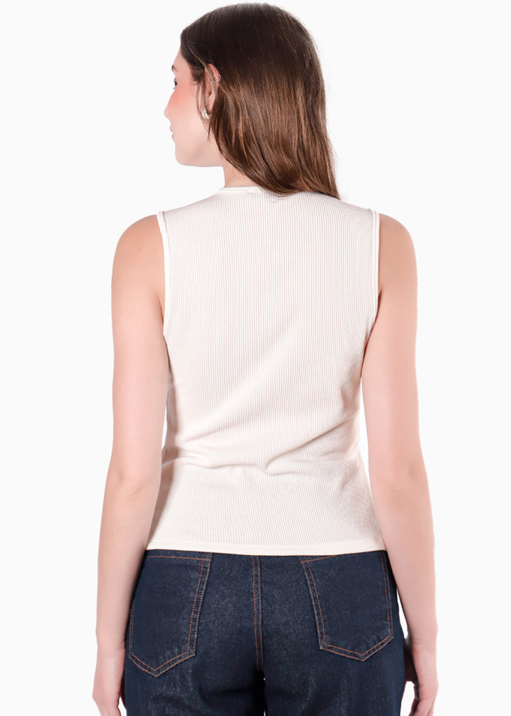 Chaleco con perilla cruzada y botones dorados color marfil, blanco para mujer - Flashy