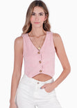 Chaleco tipo sastre corto de corduroy con botones color rosado para mujer - Flashy