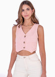 Chaleco tipo sastre corto de corduroy con botones color rosado para mujer - Flashy