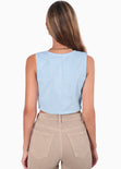Chaleco corto de corduroy tipo sastre y con botones color azul para mujer - Flashy