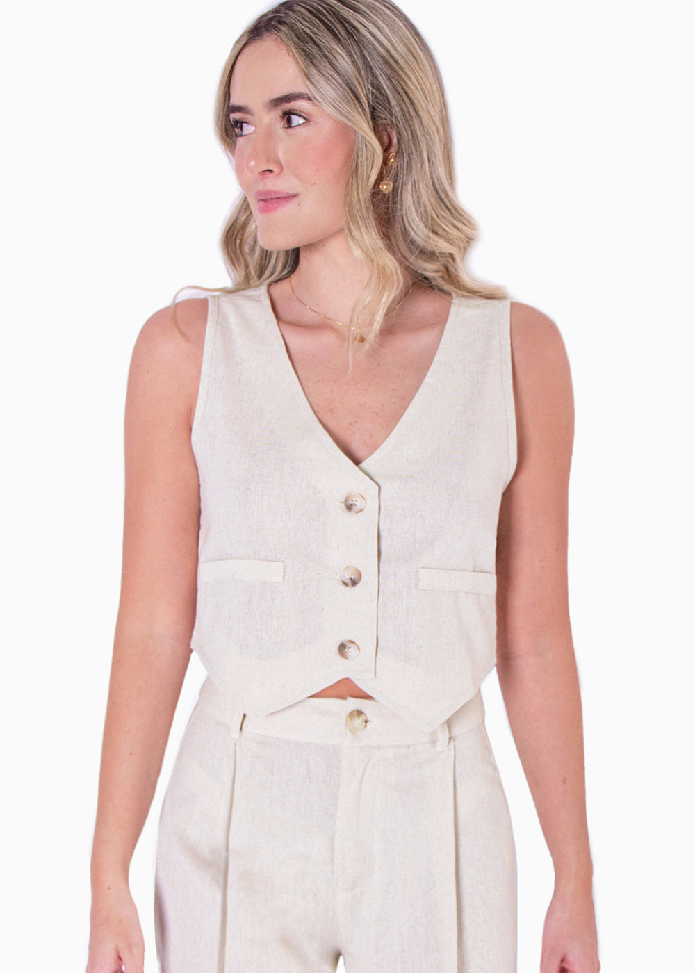 Chaleco tipo sastre corto de lino con botones NIMERIA