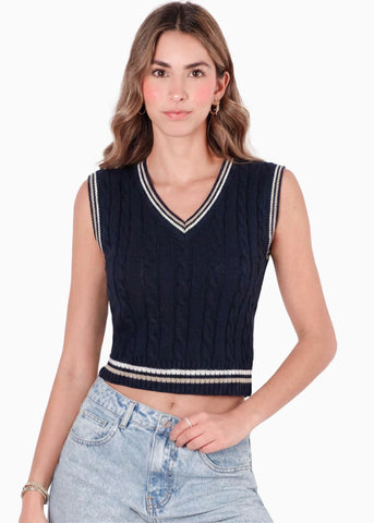 Chaleco corto tejido con sesgos en contraste - COLUMBUS