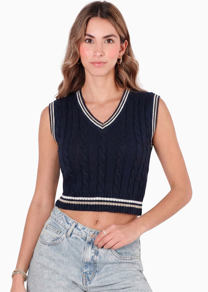 Chaleco corto tejido con sesgos en contraste - COLUMBUS