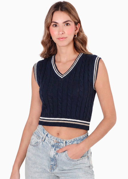 Chaleco corto tejido con sesgos en contraste - COLUMBUS