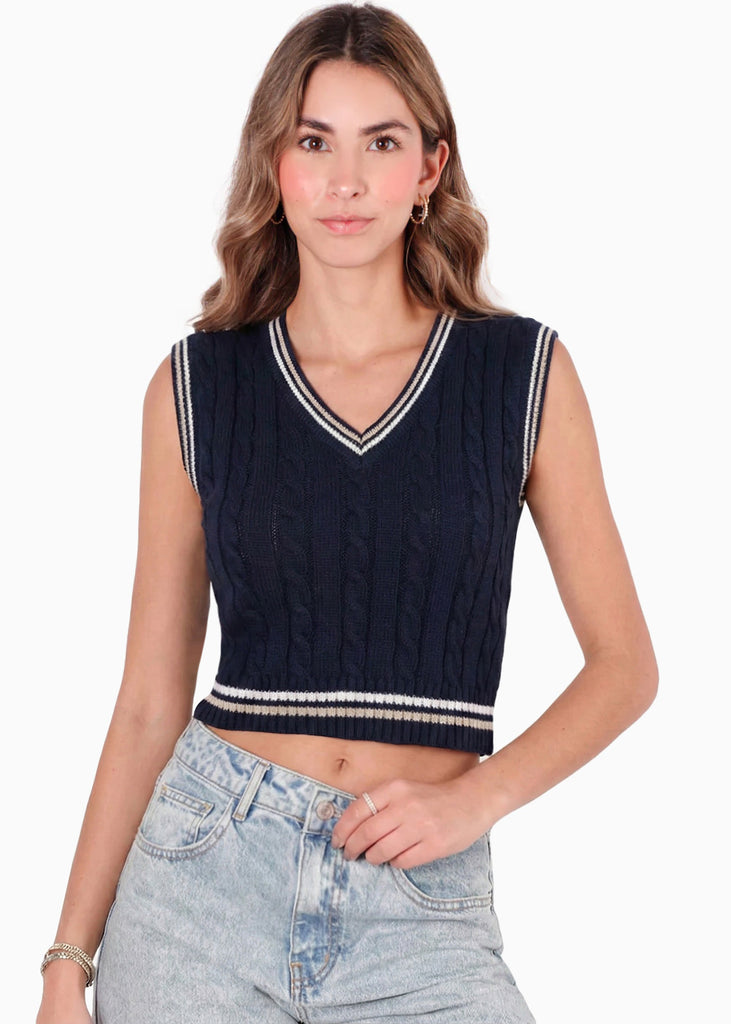 Chaleco corto tejido con sesgos en contraste - COLUMBUS