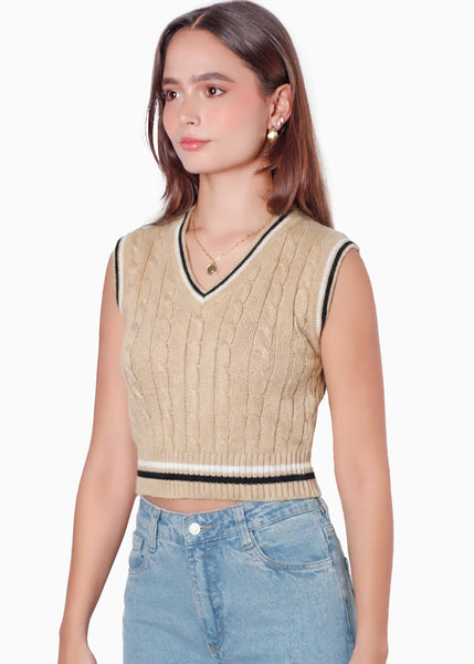 Chaleco corto tejido con sesgos en contraste - PORTLAND