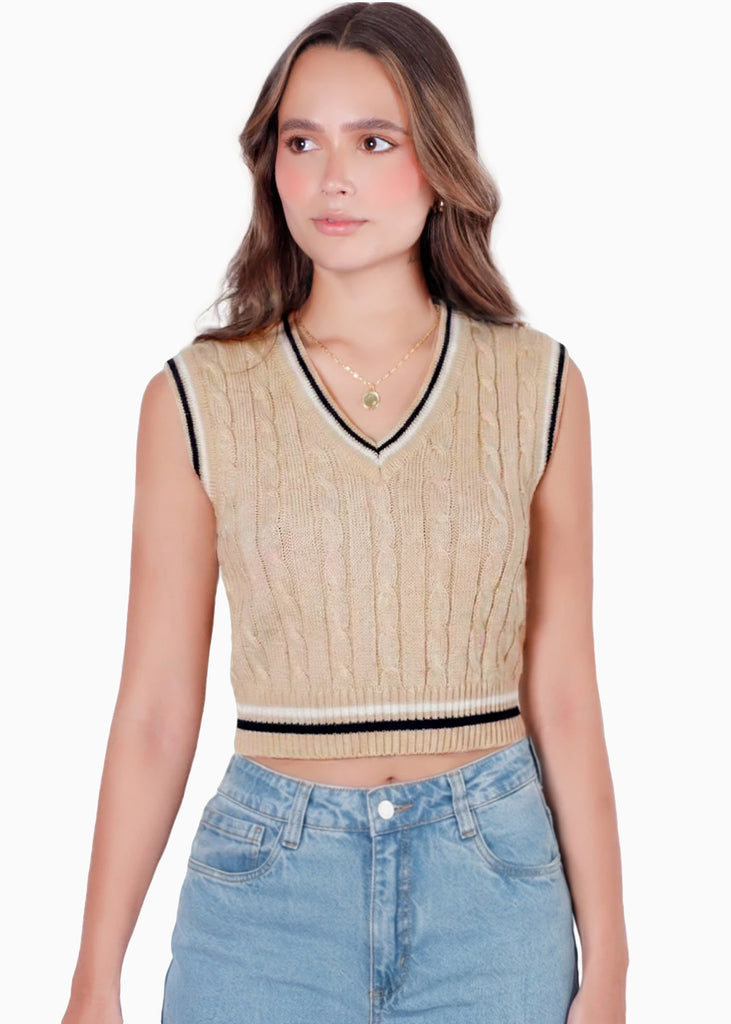 Chaleco corto tejido con sesgos en contraste - PORTLAND