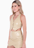 Chaleco corto tipo halter color beige para mujer - Flashy