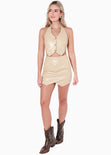 Chaleco corto tipo halter color beige para mujer - Flashy