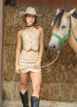 Chaleco corto tipo halter color beige para mujer - Flashy