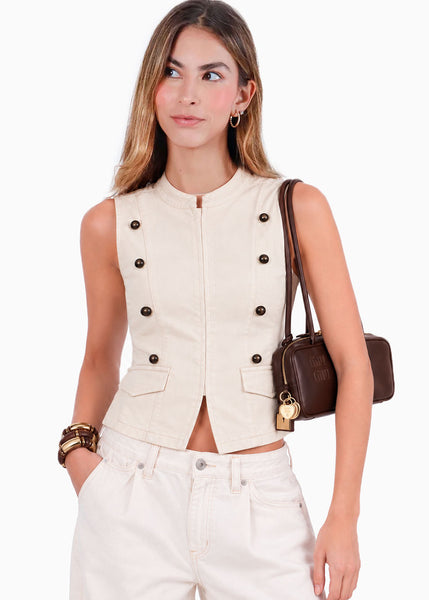Chaleco de cierre con botones de color beige - MAGALLAN